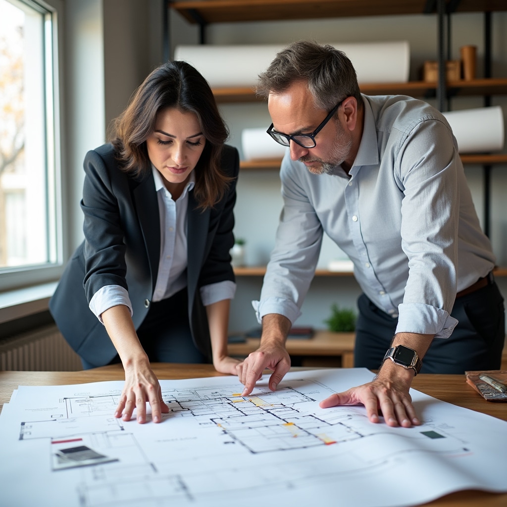 Design professionals collaborating on commercial space project