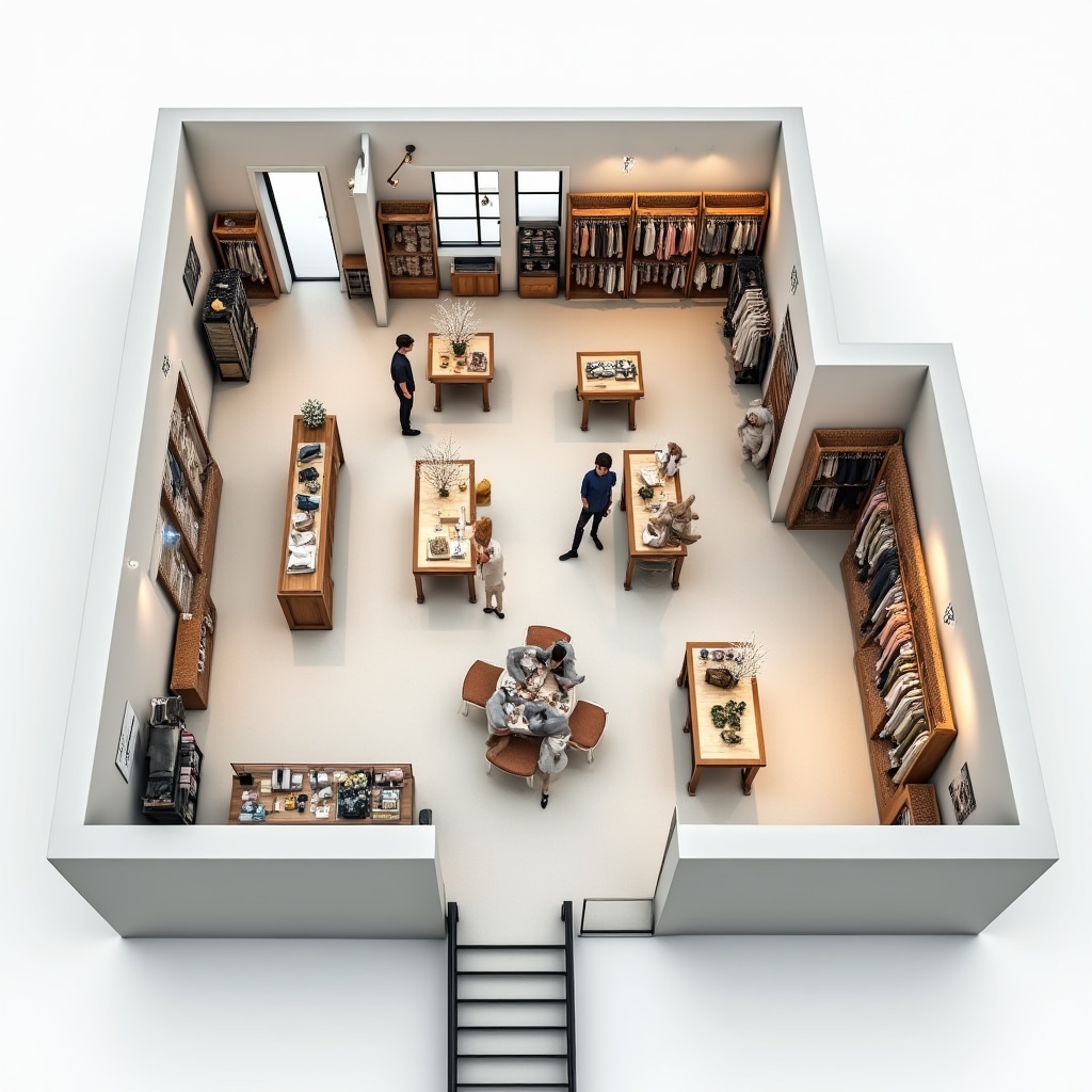 Efficient retail store layout with clear customer pathways