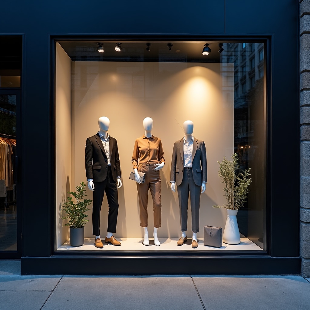 Attractive retail window display with effective visual merchandising